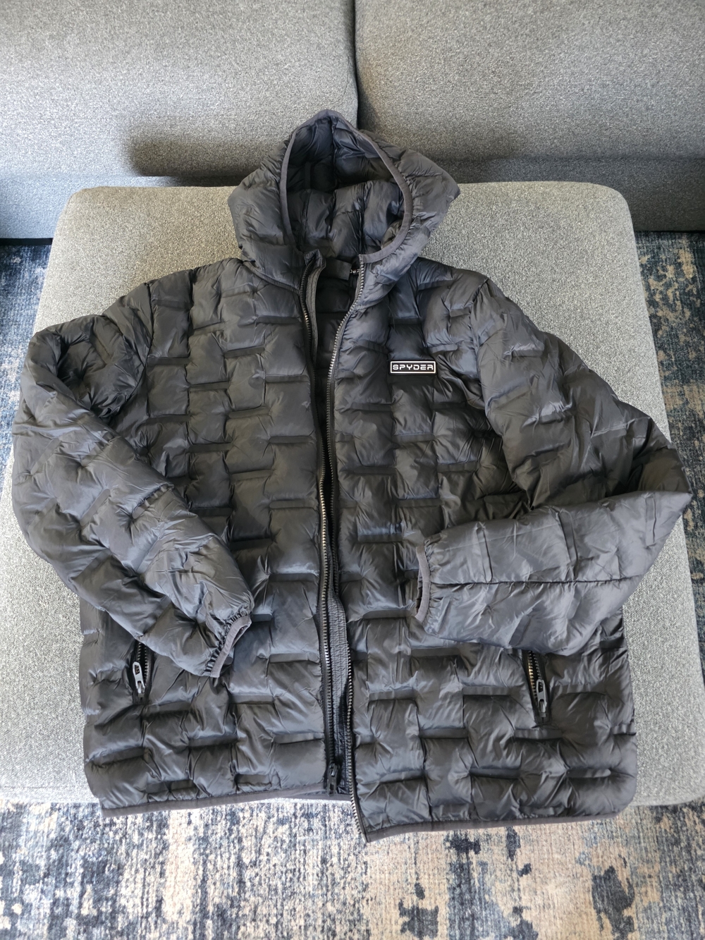 Spyder Men's Black Quilted Hooded Puffer Jacket